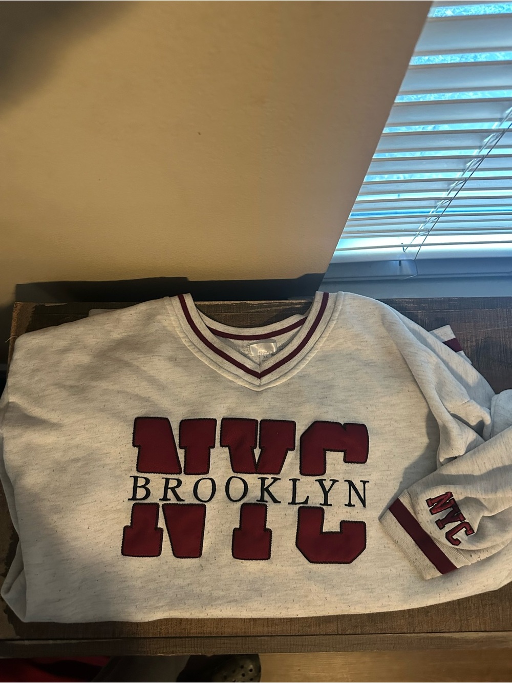 Brooklyn NYC Cream Pullover Sweater with Maroon Trim